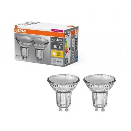 2x OSRAM GU10 LED BASE PAR16 Strahler 4,3W=50W 36°-Abstrahlwinkel warmweißes Licht GLAS Bestpreis